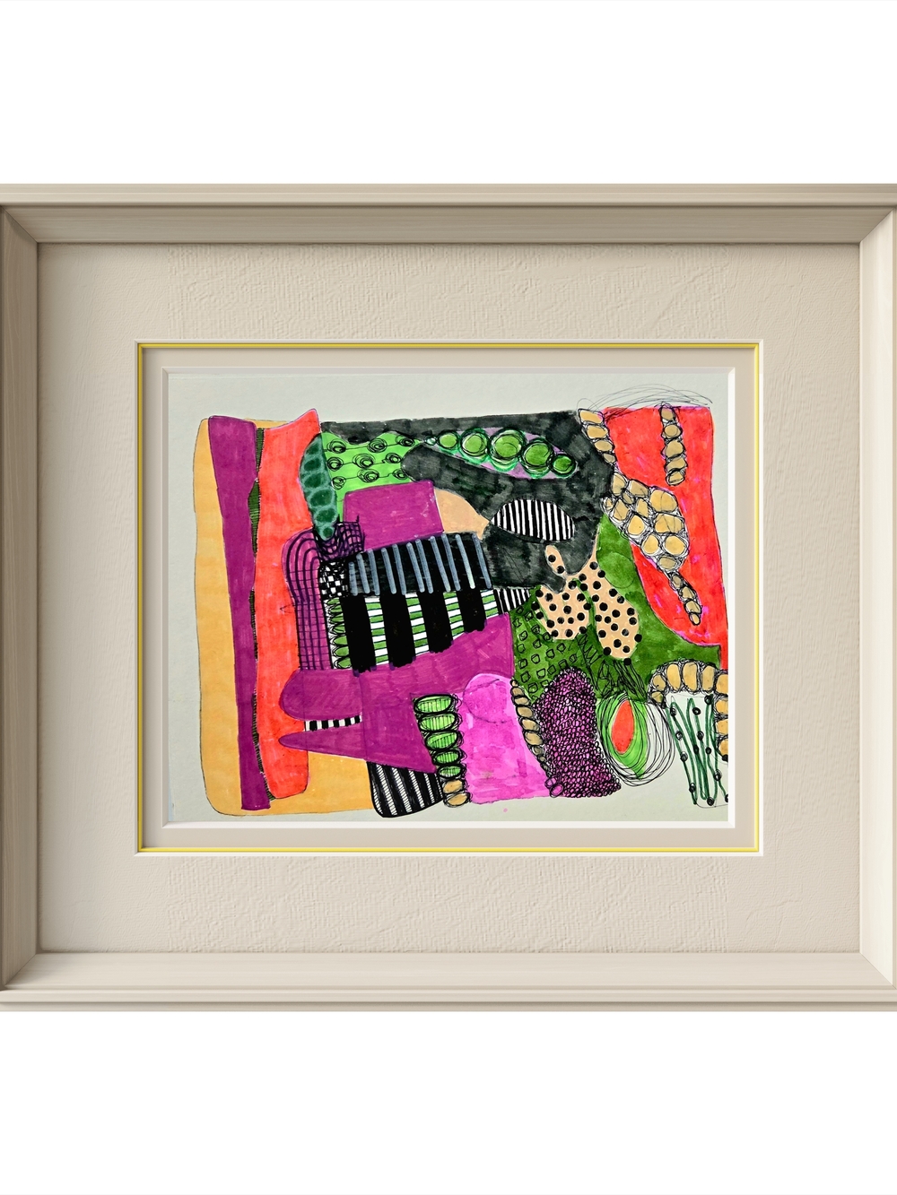 Abstract Mixed-Media Wall Art in Pink, Green and Black